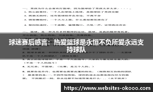 球迷赛后感言：热爱篮球是永恒不负所爱永远支持球队